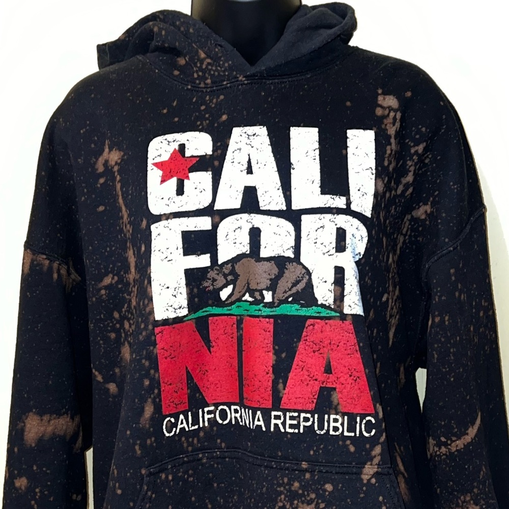 LAST CALL California Republic Black Tie Dye Splatter Hoodie Size L - Picture 3 of 14